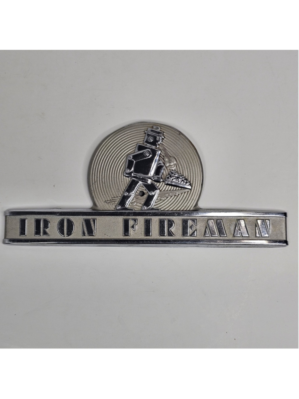 Vintage Iron Fireman Metal Emblem Badge Plaque Furnace Boiler Advertising Sign
